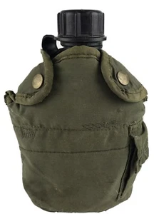 US Military Canteen 2002 Black Plastic And Cover Green - Foto 1 di 11
