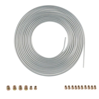 3/16in OD Car Brake Line Tubing Kit Tube Hose 25ft Coil Roll W/16pcs Fittings - Image 1 of 4