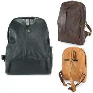 Leather Backpack Rucksack Bag Shoulder Women Men School Travel Ladies BLACK - Picture 1 of 19