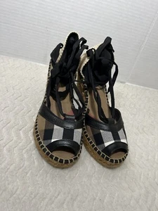 Burberry Women’s Size 37 US 6.5 Ankle Wrap Espadrilles Wedge Open Toe EUC - Picture 1 of 14