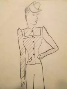 Vintage 30s 40s Fashion Sketch Art Pencil Drawings Signed Skirt Striped Blouse - Picture 1 of 4