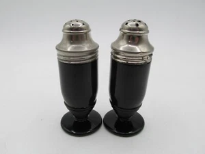 VINTAGE HAZEL ATLAS BLACK GLASS SALT & PEPPER SHAKERS! - Picture 1 of 4