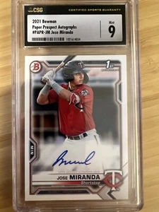 2021 Bowman JOSE MIRANDA 1st Prospect Auto CSG 9/10 - Minnesota Twins - Picture 1 of 2
