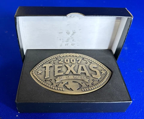 2007 Texas Bowl Football Belt Buckle w CASE! TCU vs HOUSTON RARE! Cover