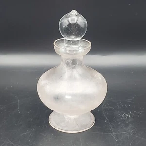 Pretty Vintage Frosted Pink Glass Perfume Bottle With Glass Stopper 4.75" Tall - Picture 1 of 8