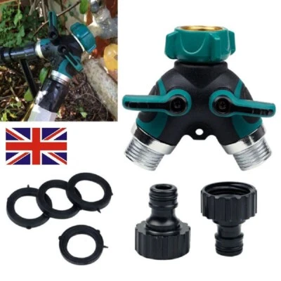 Garden Hose Splitter, 2 Way Hose Tap Connector, Outdoor Double Y Valve Water Tap - Image 1 of 4