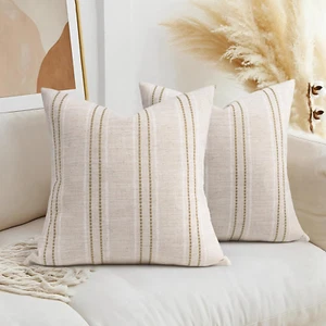 18X18 Decorative Farmhouse Linen Throw Pillow Covers, Boho Textured Pillow Case, - Picture 1 of 12