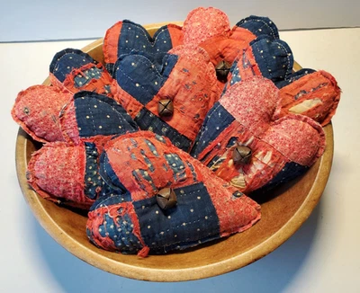 Antique Primitive Cutter Quilt Hearts Lot of 8 Patriotic Red White Blue - Image 1 of 4