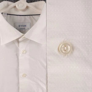 Eton Contemporary Poplin Large 16.5 Textured White Cotton Linen Convertible Cuff - Picture 1 of 24