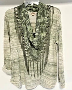 One World L Top grün Paisley Fransen Schal Boho Casual Chic Hippie Rollriegel kuschelig - Bild 1 von 6