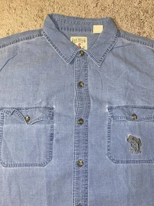 Red Head Denim Button Up Down Herren Größe XL Blau Jeans Bass Logo Arbeitshemd - Bild 1 von 10