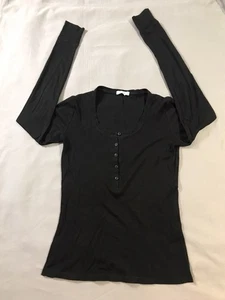 Rag & Bone Shirt Womens Medium Black Long Sleeve Henley Top Modal Blend - Picture 1 of 9
