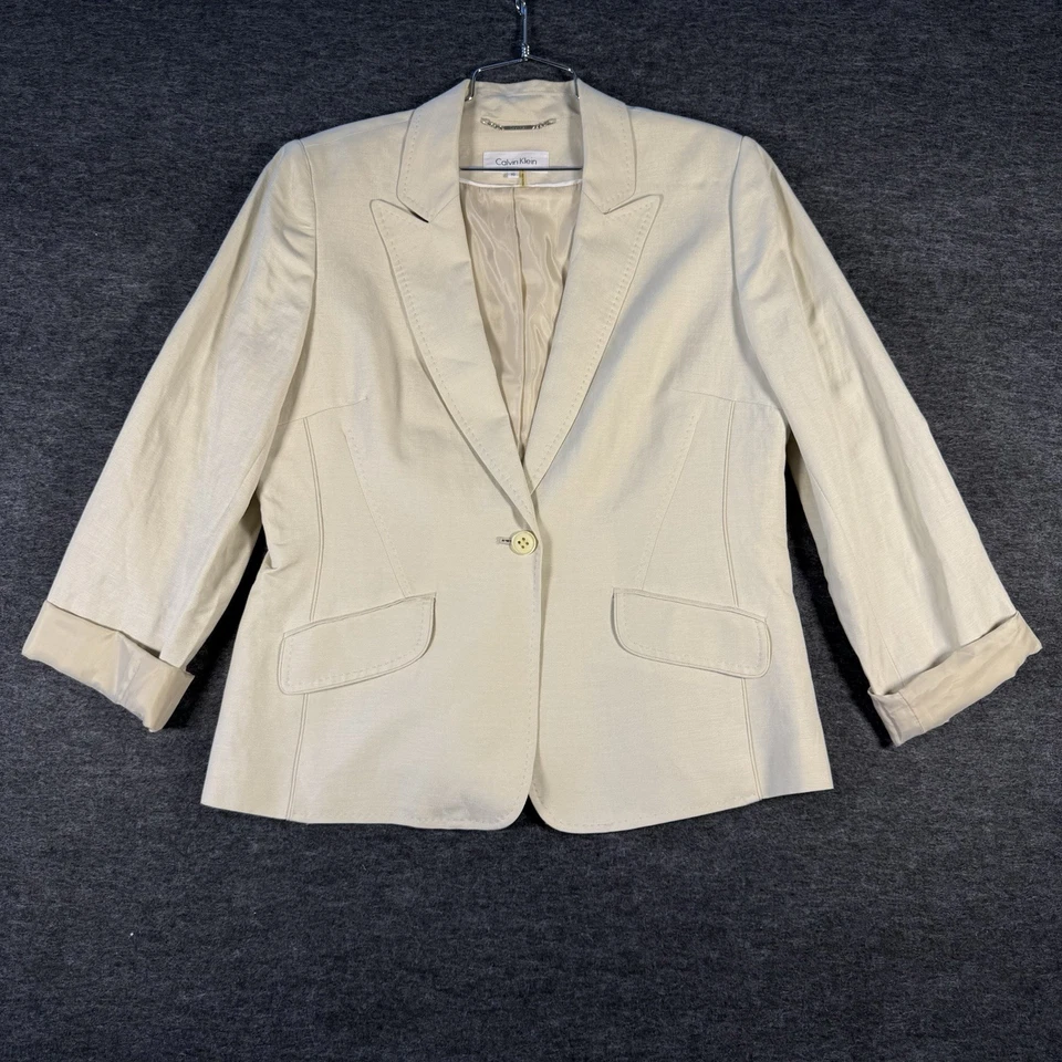 Calvin Klein Cream Blazer, One Button, 2 Pockets, Womens 16 - Image 1 of 4