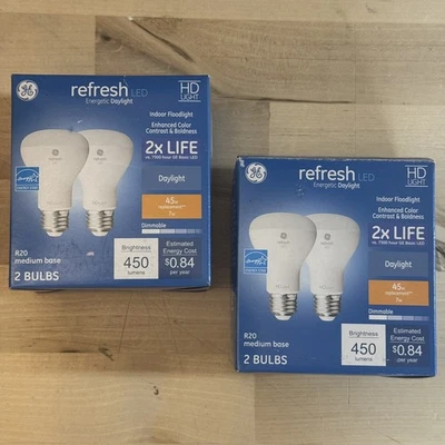 4 Bulbs GE Refresh7W LED R20 Dimmable 450 Lumen 5000K White Light - Image 1 of 4