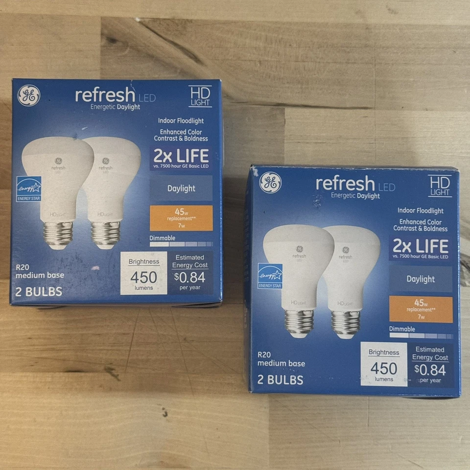 4 Bulbs GE Refresh7W LED R20 Dimmable 450 Lumen 5000K White Light - Image 1 of 4