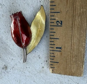 Hroar Prydz Norway Sterling Silver Enamel Flower Tulip Brooch andersen leaf - Picture 1 of 6