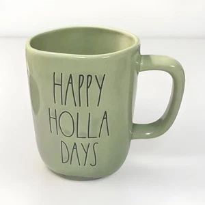 Rae Dunn Coffee Mug HAPPY HOLLA DAYS Green Christmas Holiday Humor Rustic - Picture 1 of 5