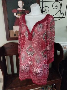CAMISA FLORAL AVENUE CUELLO EN V MUJER 4X PLUS (TALLA 28 ¡¡Leer!!) JERSEY SEMI TRANSPARENTE - Imagen 1 de 7