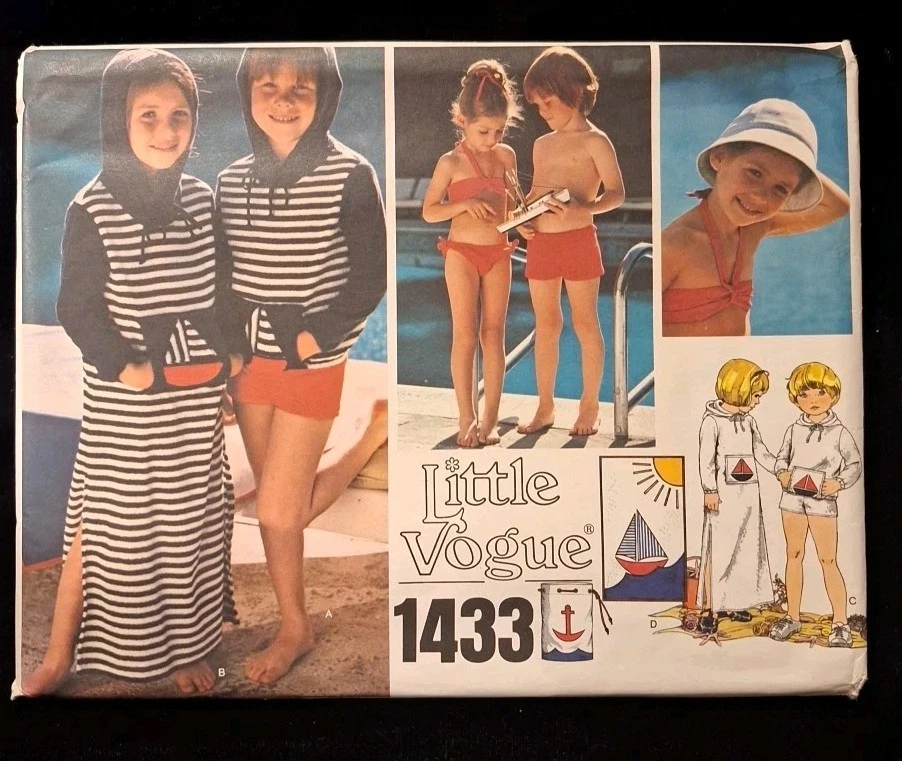Little Vogue Sewing Pattern 1433 Child's Cover-up Swimsuit Hat Towel Sz. 5 Uncut - Image 1 of 4