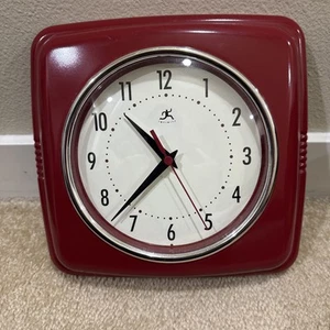 Orologio da parete quadrato silenzioso retrò rosso cucina pranzo soggiorno bambini camera da letto usato - Foto 1 di 8