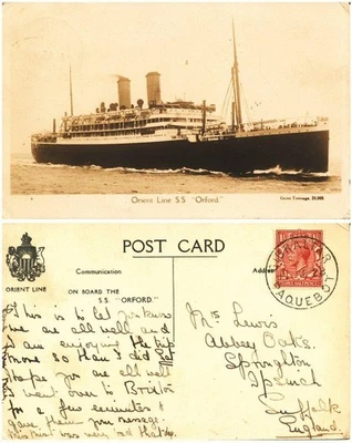 Paquebot Gibraltar en Gran Bretaña 11/2 peniques 1928 SS ORFORD Orient Line  Foto 1 de 3