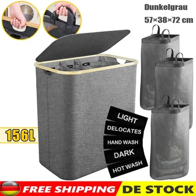 156L Großer Wäschekorb mit Deckel Wäschesammler Wäschebox Wäschetrenner Faltbar - Bild 1 von 4