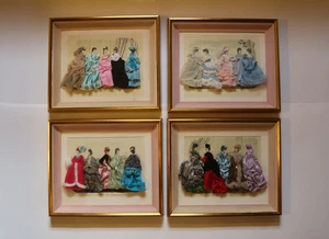 4 Godey's Fashions 3D Shadow Box Stoff verzierte Kleider 16 x 14 gerahmter Druck - Bild 1 von 23