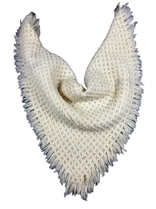 Vintage Handmade Cream Shawl Fringe Boho Knit Wrap Scarf 29x29 Cottagecore - Picture 1 of 3