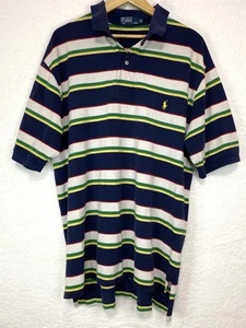 Polo Ralph Lauren Polo Shirt Mens XLT Navy Multicolor Stripe Classic Cotton Pony - Picture 1 of 9