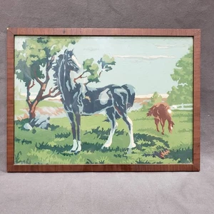 Vtg Paint By Number Horse MCM Wall Art 14x10 Framed Equestrian Cottage Decor - Picture 1 of 13