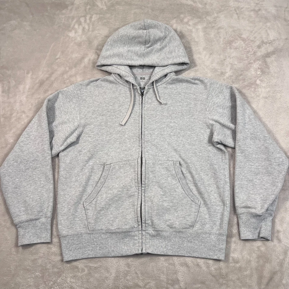 Uniqlo Sudadera Para Hombres Pequeña Gris Jaspeado Cremallera Completa Sudadera con Capucha Tejido Algodón Informal Foto 1 de 4