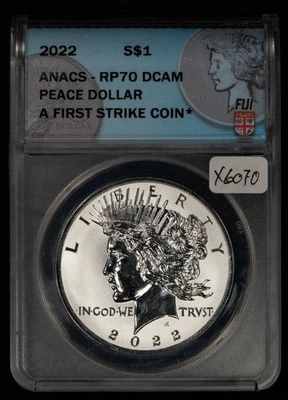 1 oz .999 Silver 2022 $1 Fiji Silver Peace Dollar - ANACS RP 70 DCAM - SKU-X6070 - Image 1 of 4