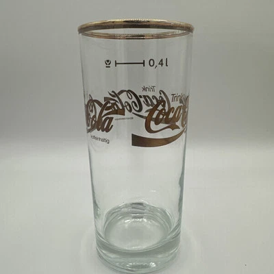 Copos vintage alemães Coca-Cola Koffeinhaltige acabamento dourado 8 oz colecionável - Imagem 1 de 2