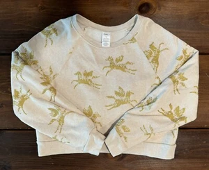 TEA Collection, Girls Crop Sweatshirt, Cream w/ Gold Pegasus, sz 12 - Picture 1 of 5