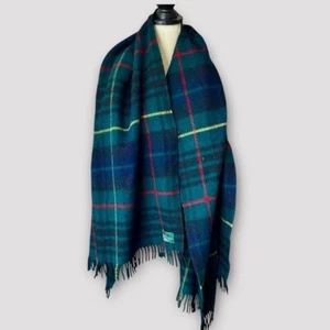 Johnsons of Elgin Scotch House Plaid Lambswool Shawl Wrap Green Plaid Vintage - Picture 1 of 6