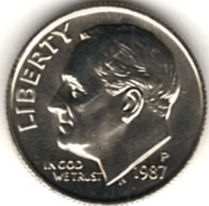1987 P ROOSEVELT DIME in BRILLANTI CONDIZIONI NON CIRCOLATE ~ FOTO STOCK - Foto 1 di 4