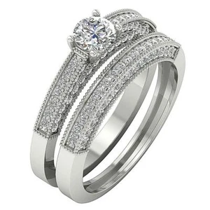 Bridal Engagement Ring Round Diamond SI1 G 1.50 Ct White Gold Pave Set 5.00mm - Picture 1 of 9
