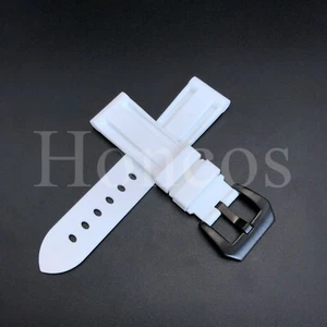 22 24 26 MM Blanco Goma Silicona Correa Banda Hebilla Negra Se Apto para Invicta - Imagen 1 de 4