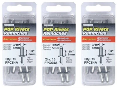 Remaches Pop FPC64A-50 15 unidades 3/16" medianos de aluminio - Paquete de 3 Foto 1 de 2