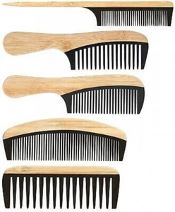 5Pcs Hair comb Handmade Bamboo Anti-Static for Women Men Wet Dry Natural+Black - Picture 1 of 7