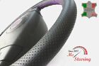 FITS MG YB Saloon 51-53 BLACK PERF LEATHER STEERING WHEEL COVER  PURPLE STITCH