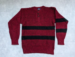 Woolrich Jumper Mens Medium Red Wool Blend Pullover Crew Sweater 80s Henley Vtg - Picture 1 of 6