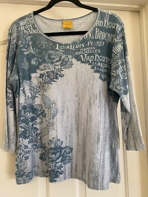Katina Marie Top Women’s XL Blue /Gray Floral Sequins 3/4 Sleeve - Image 1 of 4
