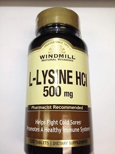Windmill L-Lysine HCl Helps Fight Cold Sores Supplement 500mg Tablets 120 Count - Picture 1 of 1