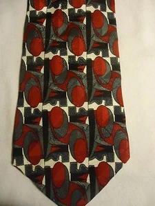 Martin Wong Tie Red White Gray Black Artsy Geometric Designs Silk 59.5" - Bild 1 von 2