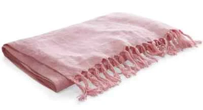 Ralph Lauren 100% Linen MEADOW LANE BRITT Pale Coral Pink Fringe Throw Blanket - Image 1 of 4