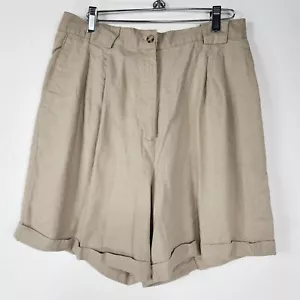 Vintage Rataella Beige Pleated Front Casual Linen Shorts Womens Size 16 - Picture 1 of 5