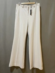 NWT TAHARI Women Zip Front Hi-Rise Stretch Full Length Flare Pants Size 12 Ecru - Picture 1 of 11