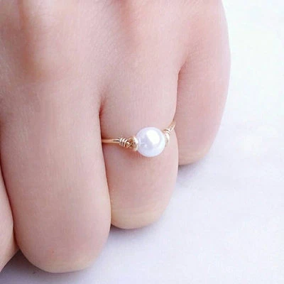 Freshwater Pearl Ring Handmade14k gold filled silver filled ring wire jewelry - Image 1 of 2