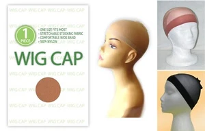 NYLON STOCKING WIG CAP LINER BEIGE BLACK BROWN WHITE STRETCH ELASTIC BALD CAP - Picture 1 of 11